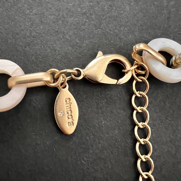 Chico's Mother of Pearl Multi-strand Gold Textured Link Statement Necklace - Picture 8 of 12